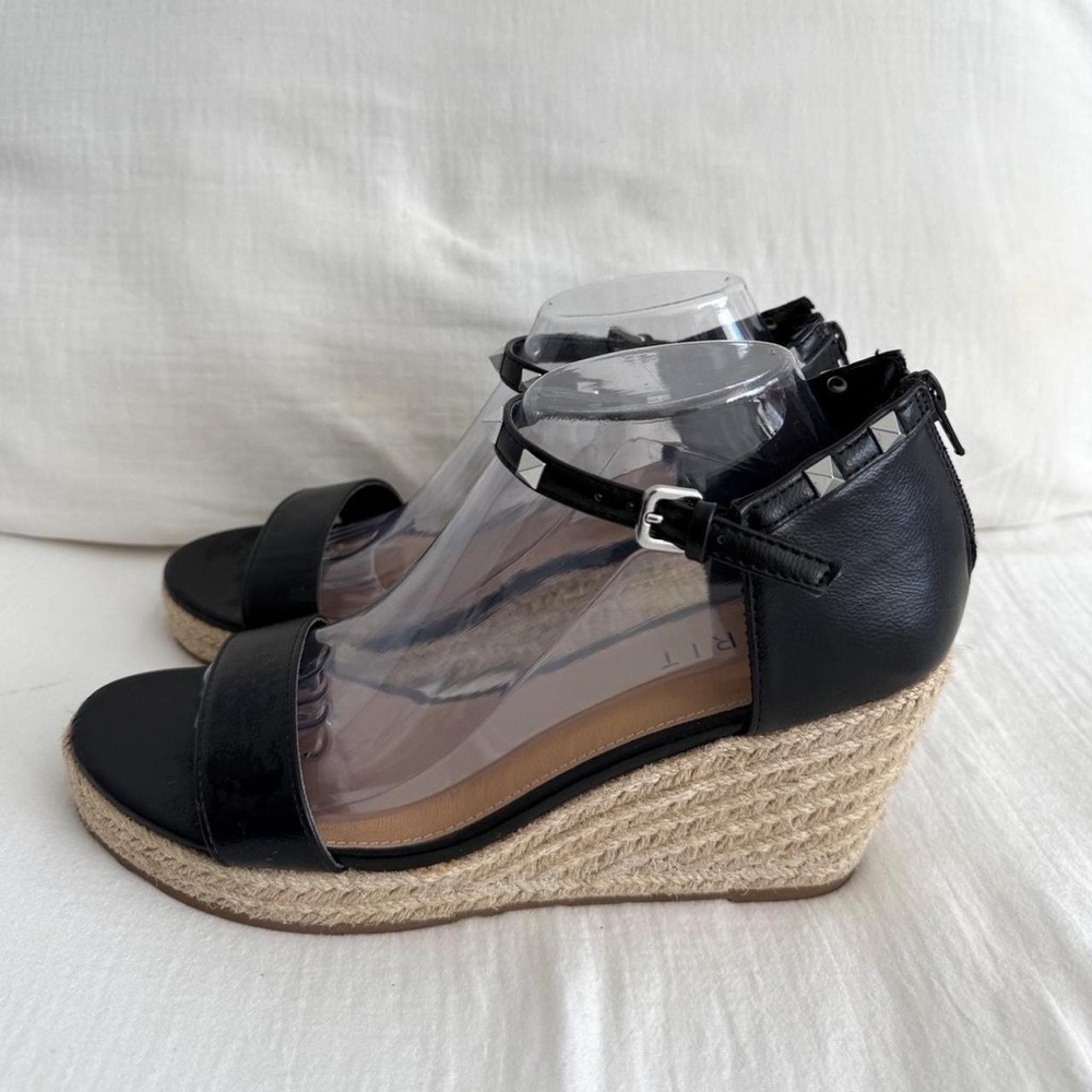 Esprit Black & Silver Studded Romy Espadrille Wedge Sandals - Picture 4 of 6